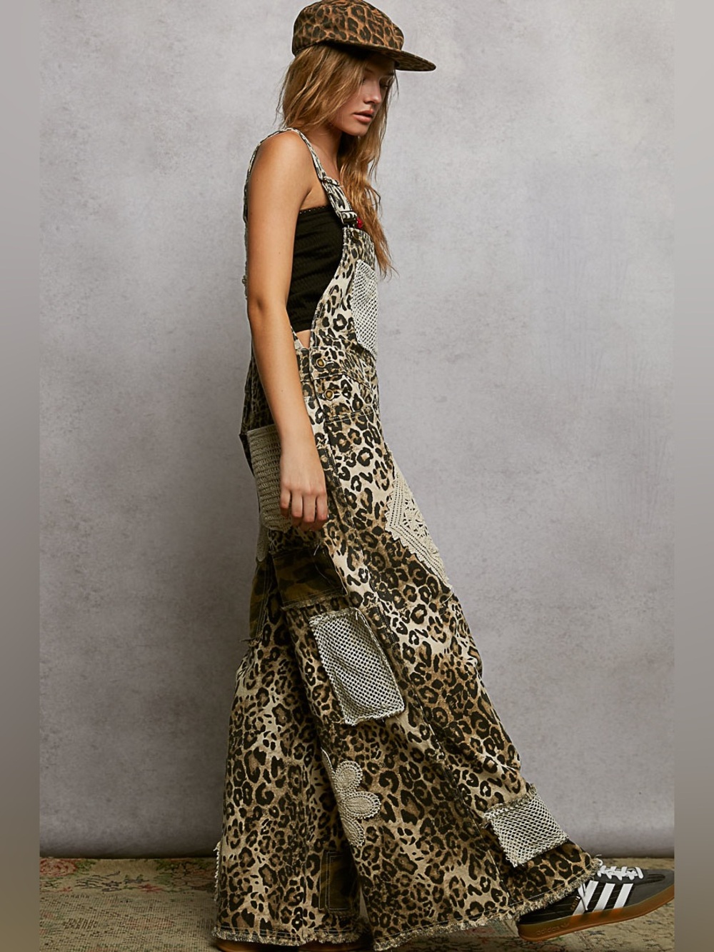 New POL Leopard Patchwork Wide-Leg Overalls - Picture 2 of 3